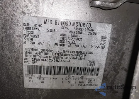 2009 Ford Edge Sport z USA, uszkodzony, nr VIN 2FMDK40CX9BA85823